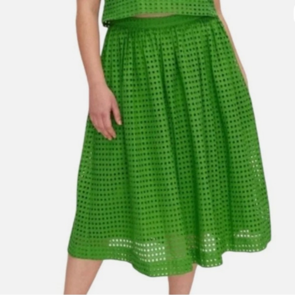 NWT Kate Spade Vibrant Green Eyelet Midi Skirt - Size Medium